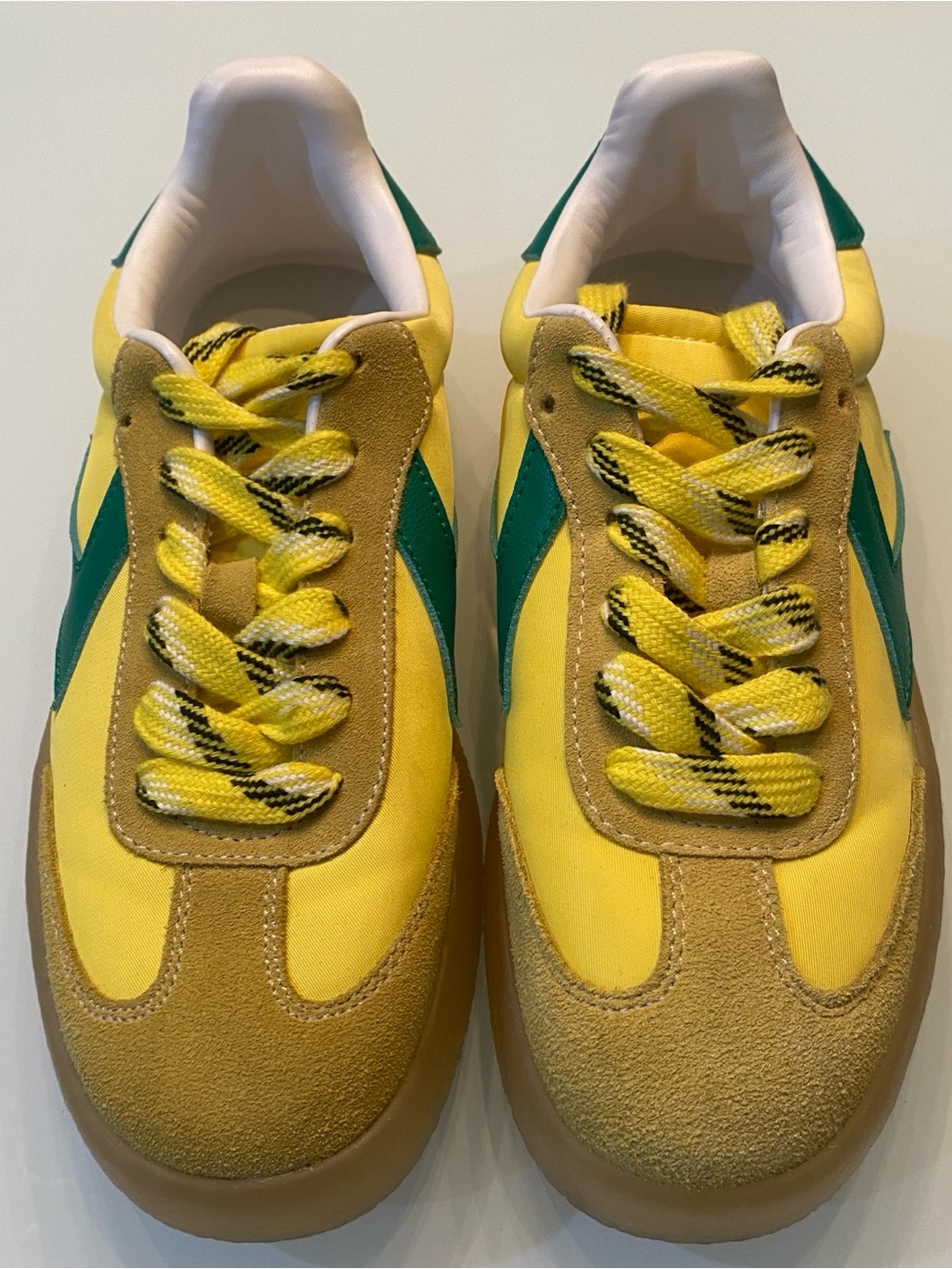 EUC Aldo Yellow Multi Color Suede Canvas Platform Gum Sole Sneakers 7